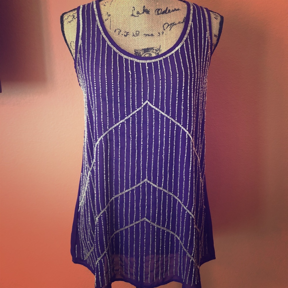 ANGL Purple Beaded Dressy Tank Top